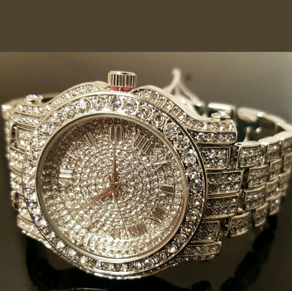 Men Hip Hop Iced out White Gold Tone Techno Pave B - Picture 3 of 6